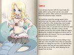  blonde_hair blue_eyes breasts character_profile cleavage lamia mon-musu_quest! monster_girl skirt translated 