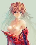  blue_eyes breasts long_hair neon_genesis_evangelion nipples orange_hair plugsuit shikinami_asuka_langley simple_background small_breasts solo souryuu_asuka_langley standing topless tragic_comedy 