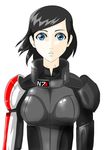  1girl armor black_hair blue_eyes commander_shepard commander_shepard_(female) female mass_effect no_helmet original parted_lips short_hair solo 