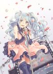  abe_(f!mixture) aqua_eyes aqua_hair bad_id bad_pixiv_id bow detached_sleeves dress hatsune_miku long_hair microphone microphone_stand open_mouth petals pleated_skirt skirt solo stage thighhighs twintails very_long_hair vocaloid 