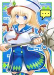 1girl bad_id bad_pixiv_id blonde_hair blue_eyes blush bow dixie_cup_hat hair_bow hat military_hat mocchi monster_hunter monster_hunter_3_g quest_receptionist_(monster_hunter_3_ultimate) sailor solo thighhighs zettai_ryouiki 