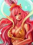  bad_id bad_pixiv_id bare_shoulders blue_eyes breasts bubble cleavage large_breasts long_hair one_piece pink_hair shirahoshi smile solo tsuyomaru 