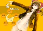  alternate_costume bad_id bad_pixiv_id bespectacled bottomless bow brown_hair covering covering_crotch dutch_angle glasses gohei grin groin hair_bow hakurei_reimu holding holding_panties jacket long_hair navel no_bra open_clothes open_shirt panties panties_around_one_finger panties_removed persona persona_4 red_eyes serizawa_mutsuki shirt smile solo touhou translated underwear 