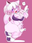 bondage bound bow cat chubby clothing feline female hair mammal mcdonnell-douglas nipples open_mouth purple purple_eyes ribbons solo tears thick_thighs tight_clothing white_hair 