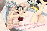  1girl alcohol bath bathing black_hair blue_eyes chocolate cup drinking_glass happy_valentine incest mixed_bathing multicolored_hair nothiko nude red_wine rin_(toriko) short_hair siblings sunny_(toriko) toriko_(series) valentine wine wine_glass 