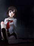  blush brown_eyes brown_hair collar fatal_frame fatal_frame_1 highres hinasaki_miku panties pantyshot pantyshot_(sitting) pleated_skirt samsara_(ring) school_uniform short_hair sitting skirt solo underwear white_panties 