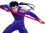  blue_hair earrings fate/stay_night fate_(series) fighting_stance gae_bolg jewelry lancer long_hair male_focus nakano_haito pauldrons polearm ponytail red_eyes simple_background solo spear weapon white_background 