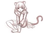  animal_ears barefoot between_toes capelet dress feet fingers_between_toes kuro_suto_sukii legs monochrome mouse_ears mouse_tail nazrin short_hair sitting sketch smile soles solo tail toes touhou 