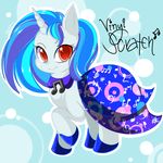 blue_hair dress english_text equine female feral friendship_is_magic hair hooves horn mammal musical_note my_little_pony red_eyes solo sugaryrainbow text unicorn vinyl_scratch_(mlp) white white_body 
