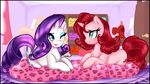  blossomppg blue_eyes blush cutie_mark duo equine female feral friendship_is_magic fur hair hooves horn horse inside long_hair lying makeup mammal my_little_pony one_eye_closed open_mouth pillow pink pink_body pink_fur pony purple_hair rarity_(mlp) red_hair tail unicorn white white_fur 