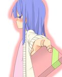  bad_id bad_pixiv_id bandaid bandaid_on_finger bandaid_on_hand blue_hair blush collar dress embarrassed foreshortening furude_rika gift higurashi_no_naku_koro_ni holding holding_gift incoming_gift long_hair long_sleeves looking_at_viewer profile purple_eyes satou_yuu simple_background solo sweater tsundere upper_body valentine white_background 