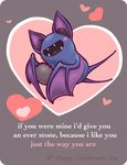  ambiguous_gender bat blush cute ears english_text everstone eyeless fangs holidays mammal nintendo open_mouth pok&#233;mon pok&eacute;mon smile solo sugulovestacos text valentine&#039;s_day valentine's_day video_games wings zubat 