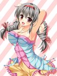  armpits asa_no_ha breasts brown_eyes collarbone drill_hair idolmaster idolmaster_cinderella_girls large_breasts looking_at_viewer open_mouth sakakibara_satomi silver_hair smile solo twintails 