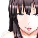 bad_id bad_pixiv_id bare_shoulders black_eyes black_hair close-up collarbone face highres houraisan_kaguya long_hair looking_at_viewer solo tongue touhou upper_body yoi_tosui 