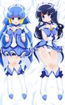  aoki_reika bed_sheet bike_shorts black_hair blue blue_eyes blue_hair blue_skirt boots breasts cure_beauty dakimakura hair_tubes head_wings knee_boots long_hair lying magical_girl multiple_views oborotsuki_kakeru open_mouth panties precure shorts shorts_under_skirt skirt small_breasts smile_precure! tiara underwear white_panties 