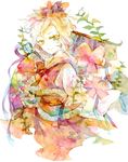  blonde_hair female floating_ribbon legomaru multi_colored_hair multicolored_hair short_hair solo toramaru_shou touhou traditional_media 