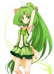  armpits arms_up bike_shorts bow bowtie collarbone cure_march green green_eyes green_hair green_shorts green_skirt hair_ornament head_wings koto_(colorcube) long_hair magical_girl midorikawa_nao ponytail precure shorts shorts_under_skirt simple_background skirt smile_precure! solo tiara tri_tails white_background wrist_cuffs 