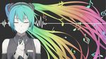  alternate_color black_outfit eyes_closed female hatsune_miku headphones heisei_yutorin long_hair multi_colored_hair multicolored_hair music smile solo twintails vocaloid wind 