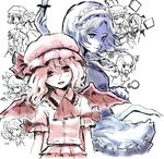  apron ascot bad_id bad_pixiv_id bat_wings blue_eyes blush_stickers book bow carrying cirno closed_eyes daiyousei dress flandre_scarlet flying_sweatdrops hair_ribbon hat hat_bow head_tilt head_wings hong_meiling izayoi_sakuya knife koakuma long_hair looking_at_viewer looking_away maid_headdress monochrome multiple_girls noko_(iamsimply2000) open_mouth patchouli_knowledge piggyback red_eyes remilia_scarlet ribbon rumia short_hair side_ponytail spot_color the_embodiment_of_scarlet_devil touhou twintails wings 