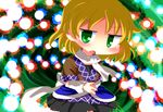  ayu_(iyokanya) blonde_hair blush chibi danmaku dress green_eyes mizuhashi_parsee open_mouth pointy_ears solo touhou 