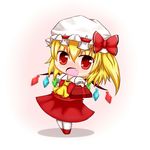  ascot banned_artist blonde_hair blush box chibi fang flandre_scarlet gift gift_box hat hat_ribbon oohirakeisuke open_mouth outstretched_hand red_eyes ribbon shirt side_ponytail skirt skirt_set solo touhou valentine wings 