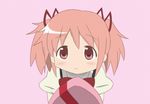  animated animated_gif blush box gift hair_ribbon heart heart-shaped_box incoming_gift kaname_madoka lucky_star mahou_shoujo_madoka_magica parody pink_background pink_eyes pink_hair ribbon school_uniform short_twintails simple_background solo twintails upper_body valentine 