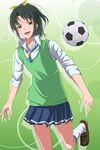  ascot bad_id bad_pixiv_id ball blue_neckwear blush green_eyes green_hair highres long_hair midorikawa_nao nanairogaoka_middle_school_uniform necktie nishiuri_warito ponytail precure school_uniform skirt sleeves_rolled_up smile_precure! soccer soccer_ball solo sweater_vest telstar vest 