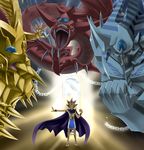  absurdres atem chain clenched_hand dragon fangs highres millennium_puzzle multicolored_hair obelisk_the_tormentor open_mouth osiris_the_sky_dragon soujin_hyouka teeth the_winged_dragon_of_ra yuu-gi-ou yuu-gi-ou_duel_monsters 