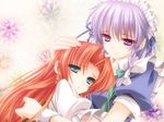  bad_id bad_pixiv_id bow braid earrings green_eyes hair_bow highres hong_meiling hug izayoi_sakuya jewelry long_hair maid maid_headdress moneti_(daifuku) multiple_girls no_hat no_headwear open_mouth orange_hair purple_eyes red_hair short_hair silver_hair smile star tears touhou twin_braids wrist_cuffs 