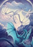  cryslara(artist) dragon flying mountain mountains no_humans scenery water 