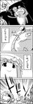  1girl 4koma character_request comic crescent greyscale hat highres kirisame_marisa long_hair monochrome mushroom nameko_(osawari_tantei) osawari_tantei patchouli_knowledge running smile star tani_takeshi touhou translated yukkuri_shiteitte_ne 