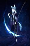  animal_ears blue_eyes female heterochromia long_hair purple_eyes scythe weapons white_hair zetallis 