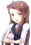  bad_id bad_pixiv_id blush bow brown_hair hair_bow idolmaster idolmaster_(classic) inuga_anahoru long_hair minase_iori solo stuffed_animal stuffed_bunny stuffed_toy 