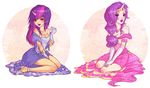  black_eyes blue_dress blue_hair blue_outfit dress female long_hair multi-colored_hair my_little_pony my_little_pony_friendship_is_magic personification pink_dress pink_hair pink_outfit ponymonster(artist) rarity twilight_sparkle two-tone_hair unicorn 