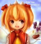  amanojaku ascot bad_id bad_pixiv_id bow chocolate flower hair_bow orange_hair purple_eyes short_hair smile solo sunny_milk touhou twintails upper_body wings 