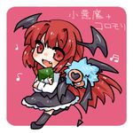  1girl book character_name female head_wings koakuma long_hair looking_at_viewer lowres musical_note open_mouth pixiv_manga_sample pokemon red_eyes red_hair simple_background tail takamura touhou very_long_hair wings woobat 