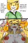  animal_crossing anthro blood_from_nose blush breasts clothing condom cum dialogue digital_media_(artwork) female filled_condom forced fur hakiahki hi_res isabelle_(animal_crossing) korean_text male male/female nintendo open_mouth orgasm penis rape rough_sex sex sweat tears teeth text translation_request video_games 