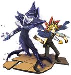  2boys dark_magician duel_monster hat multiple_boys pale_skin smile white_background white_skin yami_yuugi yu-gi-oh! yuu-gi-ou_(card) yuu-gi-ou_duel_monsters 