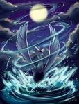  glow glowing glowing_eyes lugia moon no_humans pokemon water 