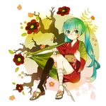  ankle_wrap aqua_eyes aqua_hair bad_id bad_pixiv_id bandages feet flower hatokko hatsune_miku japanese_clothes kneehighs long_hair nail_polish sandals sitting solo toeless_legwear toenail_polish twintails vocaloid 