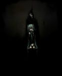 aqua_eyes aqua_hair bare_shoulders chair cloak covering_mouth death_(entity) detached_sleeves empty_eyes grim_reaper hatsune_miku hood long_hair necktie sitting skirt skull thighhighs toi_(number8) twintails very_long_hair vocaloid 
