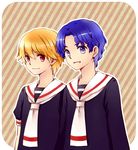  bad_id bad_pixiv_id blonde_hair blue_eyes blue_hair child child_gilgamesh comicxiaokai fate/hollow_ataraxia fate/stay_night fate_(series) gilgamesh male_focus matou_shinji multiple_boys red_eyes school_uniform wavy_hair younger 