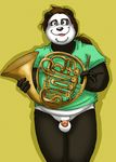  bear bottomless brown_hair clothed clothing eyewear french_horn glasses hair half-dressed male mammal overweight panda penis rthur 