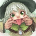  :p bukimi_isan cross_eyed face green_eyes green_hair grey_hair hands hat highres komeiji_koishi looking_at_viewer mouth_pull open_mouth shirt solo tongue tongue_out touhou upper_body 