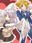  1girl angel_beats! bad_id bad_pixiv_id cardfight!!_vanguard crossover hand_sonic long_hair minamaki miwa_taishi school_uniform short_hair silver_hair tenshi_(angel_beats!) wings yellow_eyes 