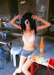  bikini_top butterfly highres hoshino_aki photo shirt_lift shorts tank_top 