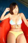  bikini highres matsumoto_sayuki photo pool striped swimsuit 
