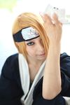  ari_(model) blonde_hair cosplay deidara handmouth headband highres naruto naruto_shippuuden photo 