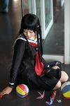  ball beachball cosplay enma_ai highres jigoko_shoujo jigoku_shoujo kaleidoscope kanata_(model) knee_socks kneehighs paper_cranes photo sailor sailor_uniform school_uniform serafuku waraningyo 