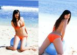  ball beach beachball bikini breasts cleavage highres matsumoto_sayuki ocean photo side-tie_bikini swimsuit 
